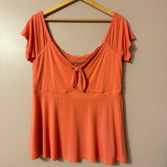 Babydoll Super Soft Tie-Front Off-Shoulder Top Wild Orange Size 2 - Picture 2 of 9